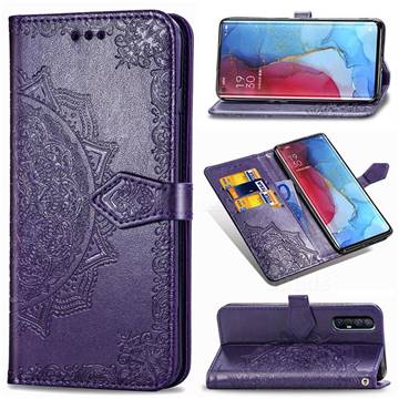 Embossing Imprint Mandala Flower Leather Wallet Case for Oppo Reno 3 Pro - Purple