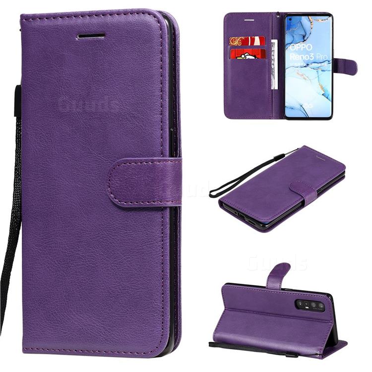 Retro Greek Classic Smooth PU Leather Wallet Phone Case for Oppo Reno 3 Pro 5G - Purple