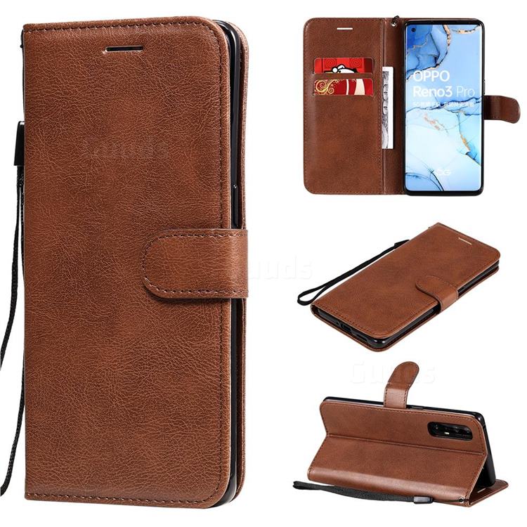 Retro Greek Classic Smooth PU Leather Wallet Phone Case for Oppo Reno 3 Pro 5G - Brown