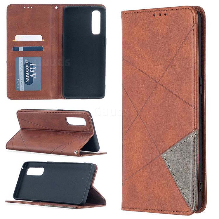 Prismatic Slim Magnetic Sucking Stitching Wallet Flip Cover for Oppo Reno 3 Pro 5G - Brown