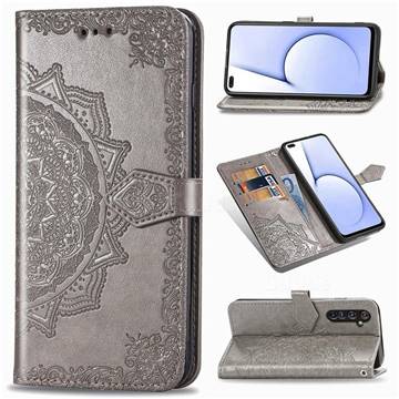 Embossing Imprint Mandala Flower Leather Wallet Case for Oppo Realme X50 Pro 5G - Gray