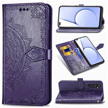 Embossing Imprint Mandala Flower Leather Wallet Case for Oppo Realme X50 Pro 5G - Purple