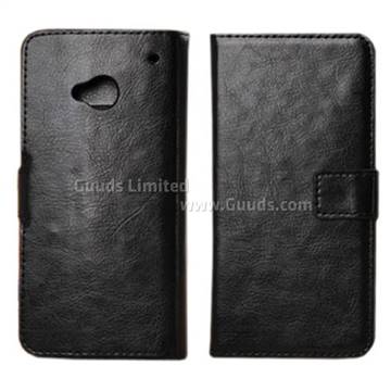 Crazy Horse PU Leather Case for HTC One M7 801e with Built-in Stand and Card Slots - Black