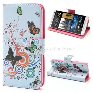 Butterfly Circle Leather Wallet Case for HTC One M7 801e