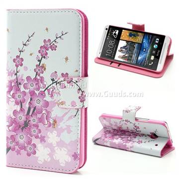 Plum Flowers Leather Wallet Case for HTC One M7 801e