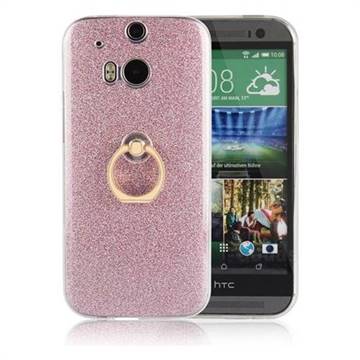 Luxury Soft TPU Glitter Back Ring Cover with 360 Rotate Finger Holder Buckle for HTC One M8 - Pink