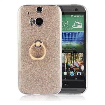 Luxury Soft TPU Glitter Back Ring Cover with 360 Rotate Finger Holder Buckle for HTC One M8 - Golden