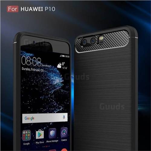Luxury Carbon Fiber Brushed Wire Drawing Silicone TPU Back Cover for Huawei P10 (Black)