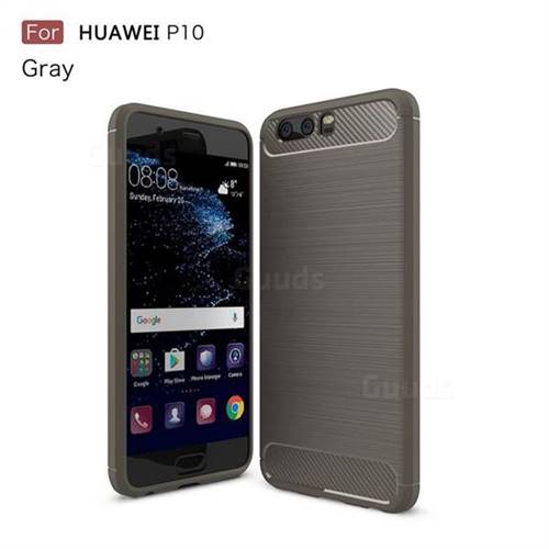 Luxury Carbon Fiber Brushed Wire Drawing Silicone TPU Back Cover for Huawei P10 (Gray)
