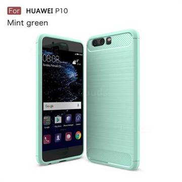 Luxury Carbon Fiber Brushed Wire Drawing Silicone TPU Back Cover for Huawei P10 (Mint Green)