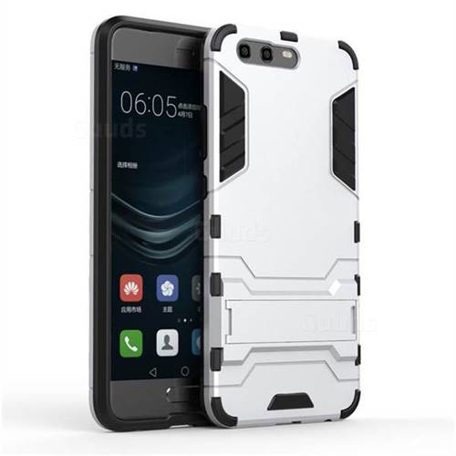 Armor Premium Tactical Grip Kickstand Shockproof Dual Layer Rugged Hard Cover for Huawei P10 - Silver