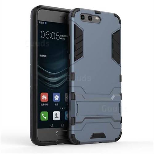 Armor Premium Tactical Grip Kickstand Shockproof Dual Layer Rugged Hard Cover for Huawei P10 - Navy