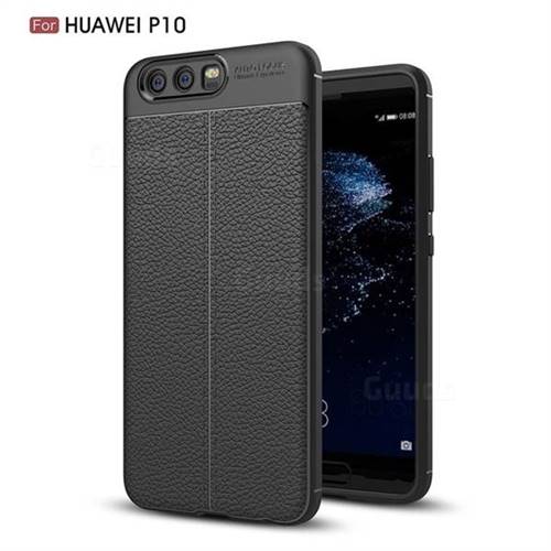 Luxury Auto Focus Litchi Texture Silicone TPU Back Cover for Huawei P10 - Black