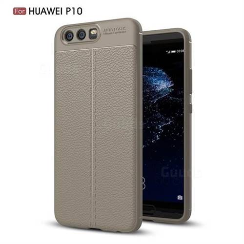 Luxury Auto Focus Litchi Texture Silicone TPU Back Cover for Huawei P10 - Gray