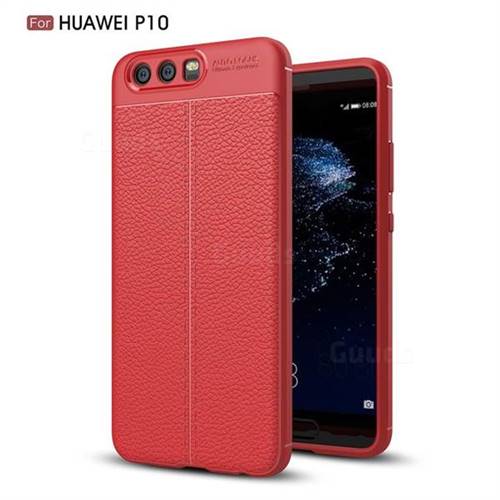 Luxury Auto Focus Litchi Texture Silicone TPU Back Cover for Huawei P10 - Red