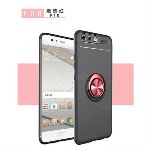 Auto Focus Invisible Ring Holder Soft Phone Case for Huawei P10 - Black Red