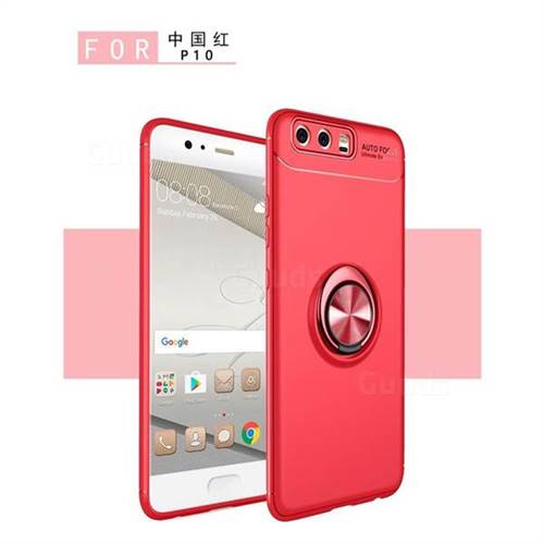 Auto Focus Invisible Ring Holder Soft Phone Case for Huawei P10 - Red