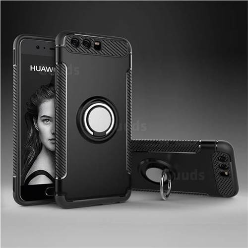 Armor Anti Drop Carbon PC + Silicon Invisible Ring Holder Phone Case for Huawei P10 - Black