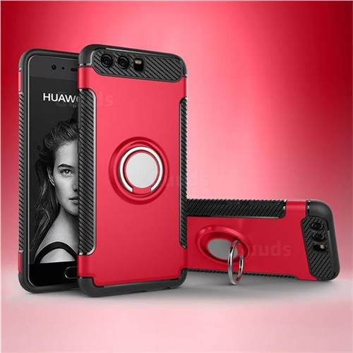 Armor Anti Drop Carbon PC + Silicon Invisible Ring Holder Phone Case for Huawei P10 - Red