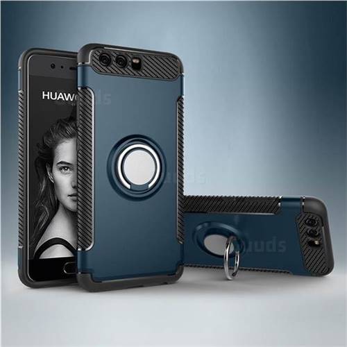 Armor Anti Drop Carbon PC + Silicon Invisible Ring Holder Phone Case for Huawei P10 - Navy