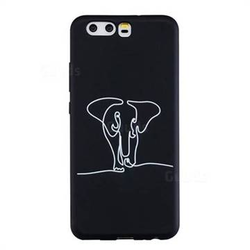 Elephant Stick Figure Matte Black TPU Phone Cover for Huawei P10