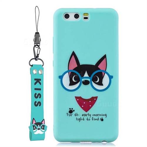 Green Glasses Dog Soft Kiss Candy Hand Strap Silicone Case for Huawei P10