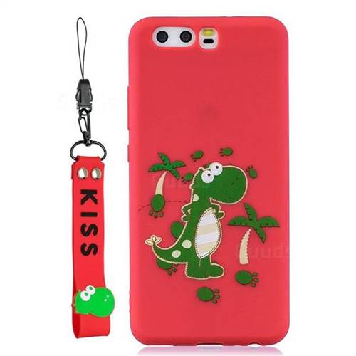 Red Dinosaur Soft Kiss Candy Hand Strap Silicone Case for Huawei P10