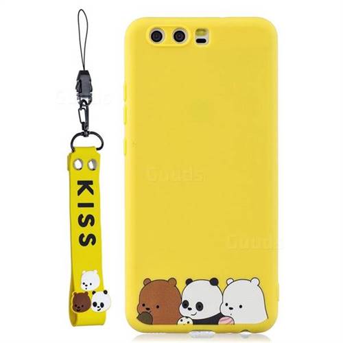 Yellow Bear Family Soft Kiss Candy Hand Strap Silicone Case for Huawei P10