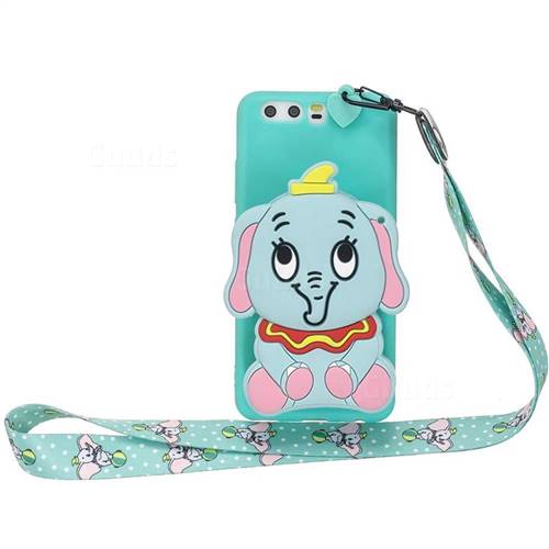 Blue Elephant Neck Lanyard Zipper Wallet Silicone Case for Huawei P10