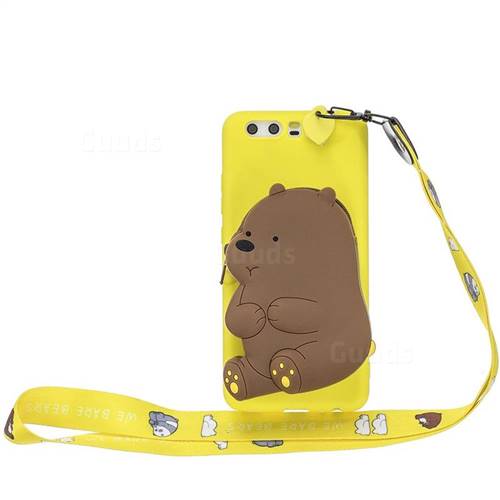 Yellow Bear Neck Lanyard Zipper Wallet Silicone Case for Huawei P10