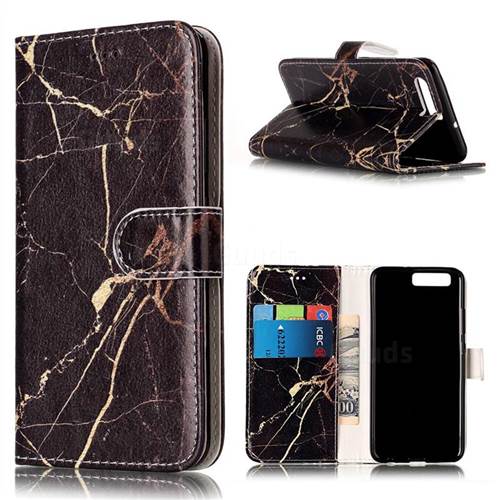 Black Gold Marble PU Leather Wallet Case for Huawei P10