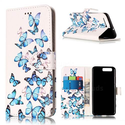 Blue Vivid Butterflies PU Leather Wallet Case for Huawei P10