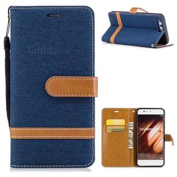 Jeans Cowboy Denim Leather Wallet Case for Huawei P10 - Dark Blue
