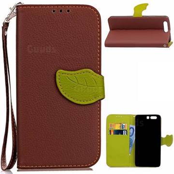 Leaf Buckle Litchi Leather Wallet Phone Case for Huawei P10 - Brown