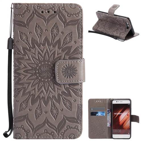 Embossing Sunflower Leather Wallet Case for Huawei P10 - Gray