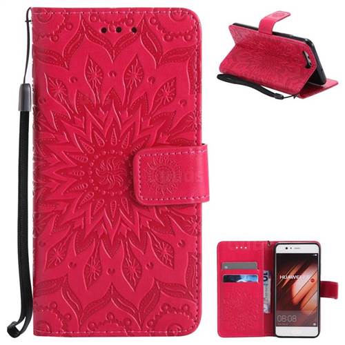 Embossing Sunflower Leather Wallet Case for Huawei P10 - Red