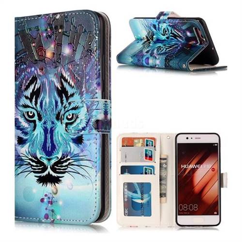 Ice Wolf 3D Relief Oil PU Leather Wallet Case for Huawei P10