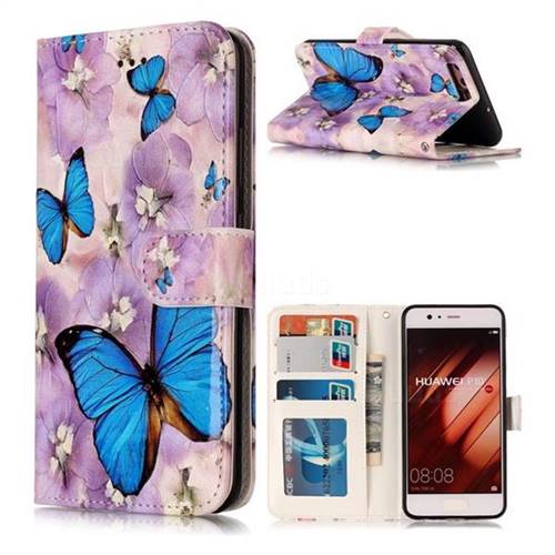 Purple Flowers Butterfly 3D Relief Oil PU Leather Wallet Case for Huawei P10