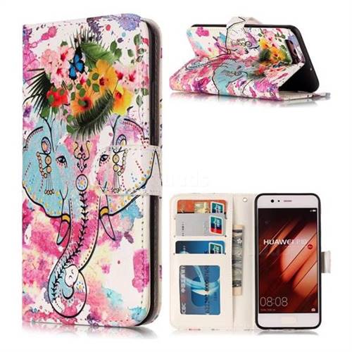 Flower Elephant 3D Relief Oil PU Leather Wallet Case for Huawei P10