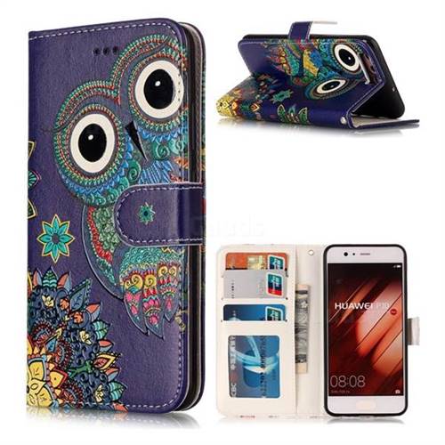 Folk Owl 3D Relief Oil PU Leather Wallet Case for Huawei P10