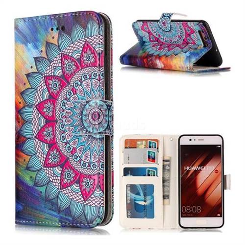 Mandala Flower 3D Relief Oil PU Leather Wallet Case for Huawei P10