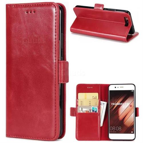 Luxury Crazy Horse PU Leather Wallet Case for Huawei P10 - Red