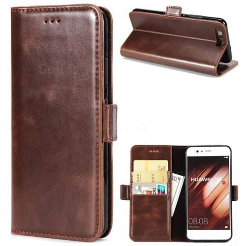 Luxury Crazy Horse PU Leather Wallet Case for Huawei P10 - Coffee