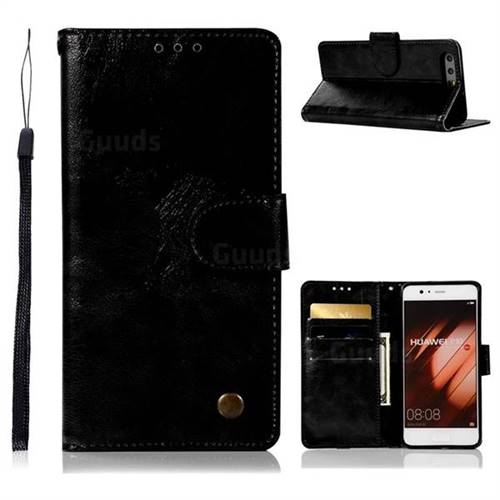 Luxury Retro Leather Wallet Case for Huawei P10 - Black