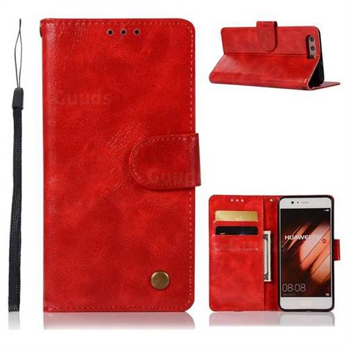 Luxury Retro Leather Wallet Case for Huawei P10 - Red