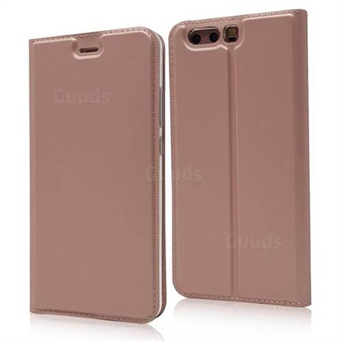 Ultra Slim Card Magnetic Automatic Suction Leather Wallet Case for Huawei P10 - Rose Gold