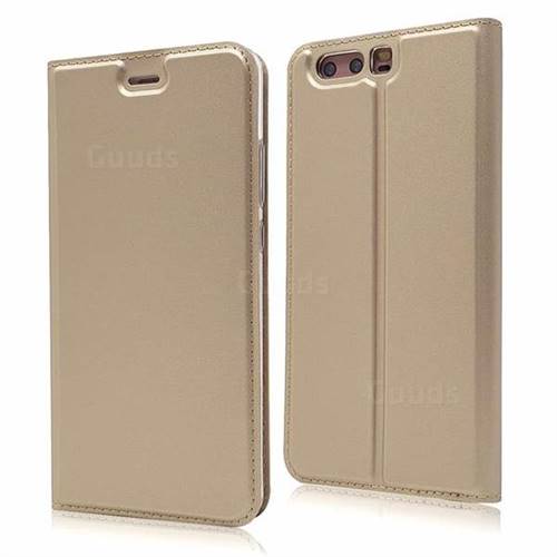 Ultra Slim Card Magnetic Automatic Suction Leather Wallet Case for Huawei P10 - Champagne