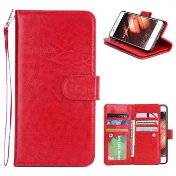 9 Card Photo Frame Smooth PU Leather Wallet Phone Case for Huawei P10 - Red