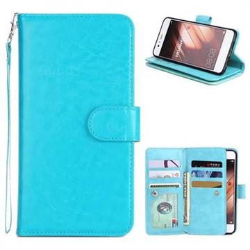 9 Card Photo Frame Smooth PU Leather Wallet Phone Case for Huawei P10 - Blue