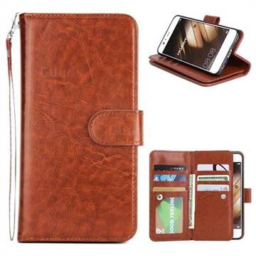 9 Card Photo Frame Smooth PU Leather Wallet Phone Case for Huawei P10 - Brown